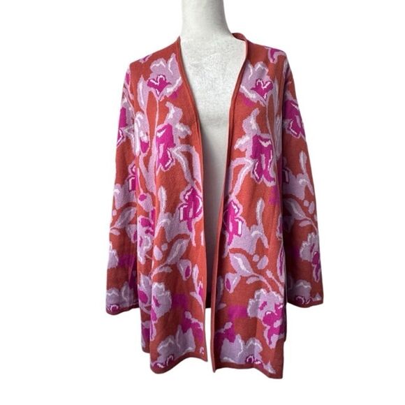 Soft Surroundings Cardigan Leslie Pink Orange Floral Casual Flowy Sweater Size M - Picture 1 of 15